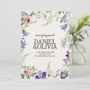 Lila och Cream-Blommigten Bröllop Inbjudningar