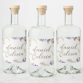 Lila och Cream-Blommigten Bröllop Spritflaskor Etikett