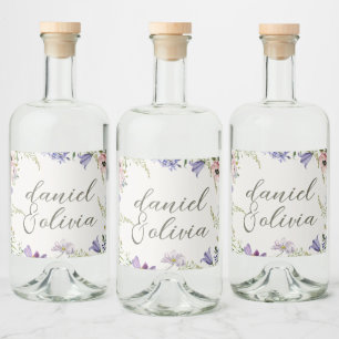 Lila och Cream-Blommigten Bröllop Spritflaskor Etikett