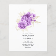 Lila och elfenbensfärgad blommande bröllopsinbjuda