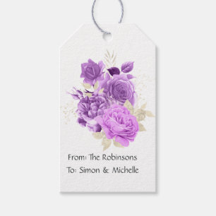 Lila och elfenbensfärgade blommor presentetikett