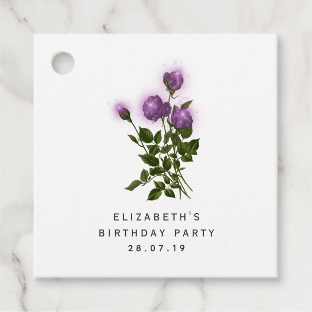 Lila och Elfenbenskustens Blommigt Gåvor Etiketter (Framsida)