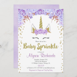 Lila och enmajsflicka i guld, baby sprinkning inbjudningar