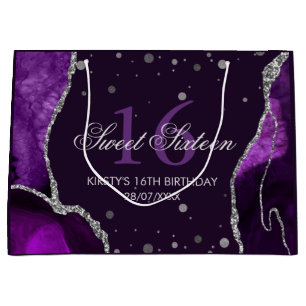 Lila och falskt silver glitter agat Söt 16