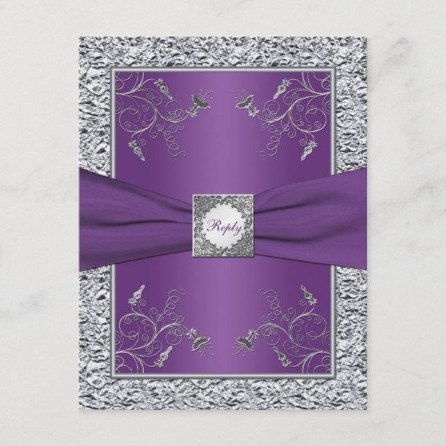 Lila och falskt silverfolie blomkort för RSVP OSA Kort (Framsida)