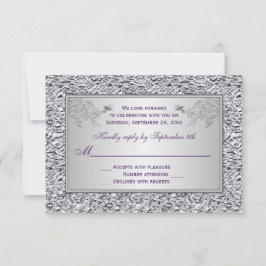 Lila och falskt silverfolie blomster-RSVP-kort II OSA Kort
