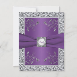 Lila och falskt silverfolie blomster-svarskort OSA kort
