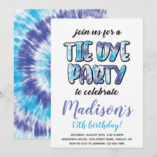 Lila och Födelsedagsfest för blått färgämne, alla  Inbjudningar (Fram/baksida)