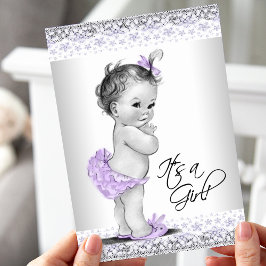 Lila och grå baby shower för flicka inbjudningar