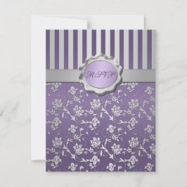 Lila och grå blommig randig RSVP-kort Inbjudningar