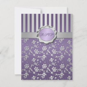 Lila och grå blommig randig RSVP-kort Inbjudningar