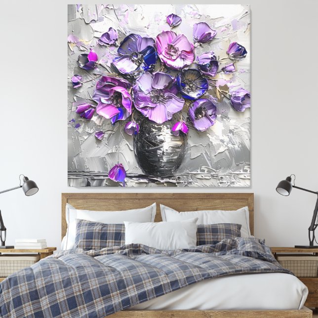 Lila och grå blommiga konsttryck canvastryck (Insitu (sovrum))