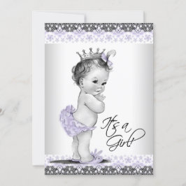 Lila och grå vintage-baby shower för flicka inbjudningar