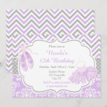 Lila och Grått Chevron Ballerina Birthday