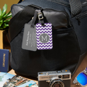 Lila och Grått Chevron Mönster med Monogram Bagagebricka