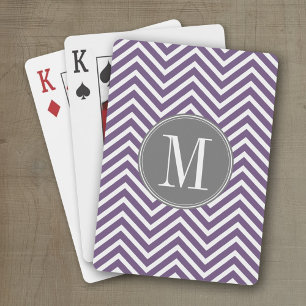 Lila och Grått Chevron Mönster med Monogram Kortlek