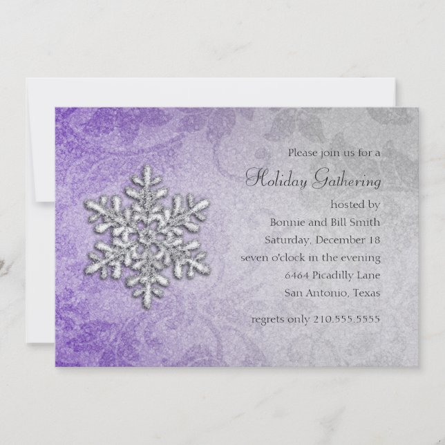 Lila och Grått Damask Snowflake-Julfest Inbjudningar (Framsida)
