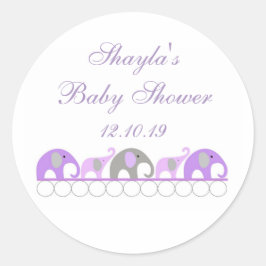 Lila och Grått Elephant Baby Shower Favor Runt Klistermärke