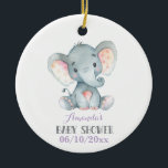 Lila och Grått hos flicka Elephant Baby Shower Julgransprydnad Keramik<br><div class="desc">Girl Elephant Baby Shower Lila and Grått Ceramic Ornament</div>