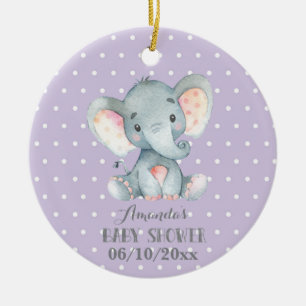 Lila och Grått hos flicka Elephant Baby Shower Julgransprydnad Keramik