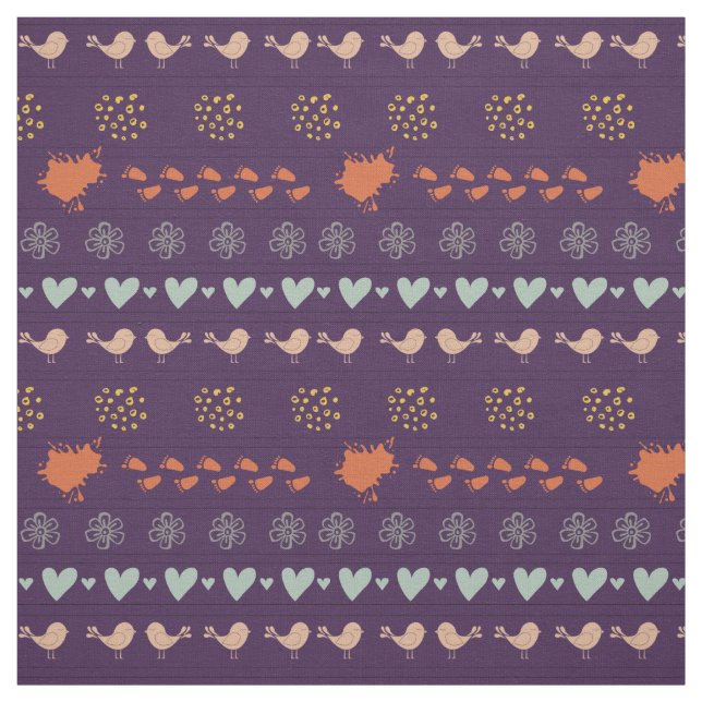 Lila och grått mönster av fåglar, dammar, fot tyg (Provkarta)