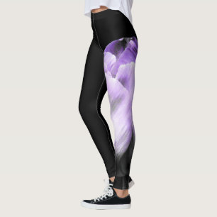 Lila och Grått Tulip på svart Leggings