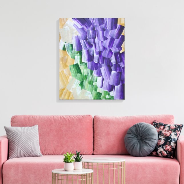Lila och grön abstrakt penseldragsmönster canvastryck (Insitu (Vardagsrum))