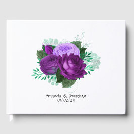 Lila och grön akvarell blommande bröllop gästböcker