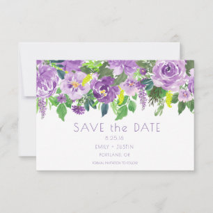 Lila och grön akvarell blomsterliggande Spara datu Datumet