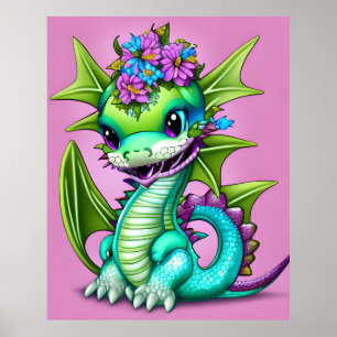 Lila och Grön Bebisdrake Poster