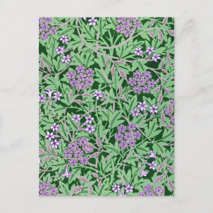 Lila och grön blommig mönster vykort
