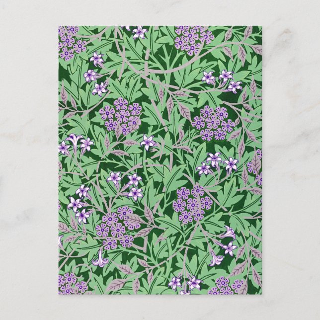 Lila och grön blommig mönster vykort (Framsida)