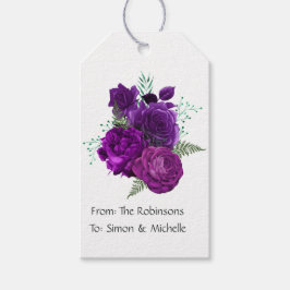 Lila och grön blomster presentetikett