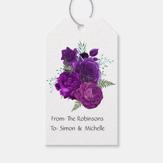 Lila och grön blomster presentetikett (Framsidan)
