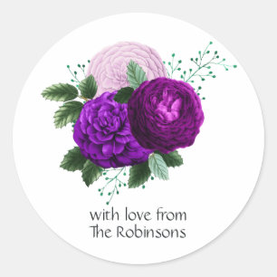 Lila och grön blomster runt klistermärke