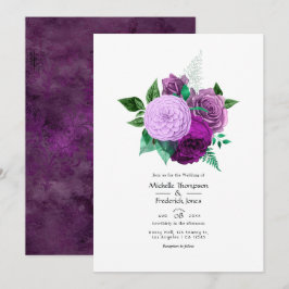 Lila och grön blomsterbröllop inbjudningar