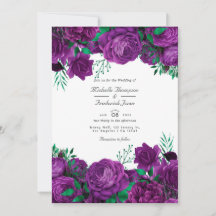 Lila och grön blomsterbröllop QR-kod RSVP
