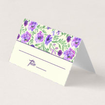 Lila och grön blomsterbröllopsplatskort