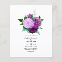 Lila och grön blomsterlig bröllopsinbjudan