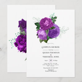 Lila och grön blomsterpar tvätt inbjudan