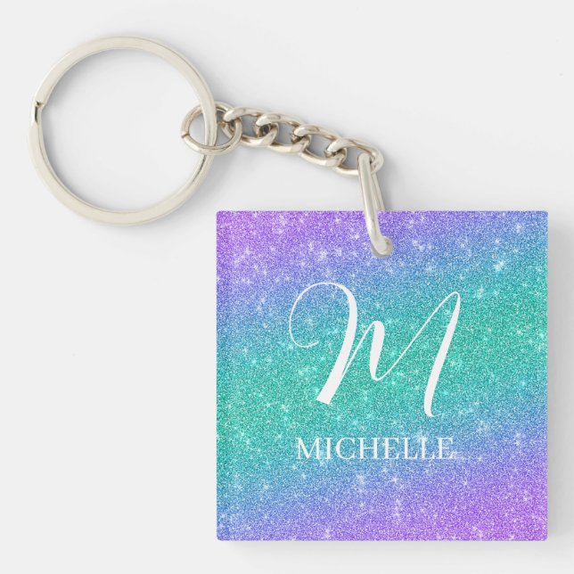 Lila och grön falsk glitter namn och initial (Framsidan)