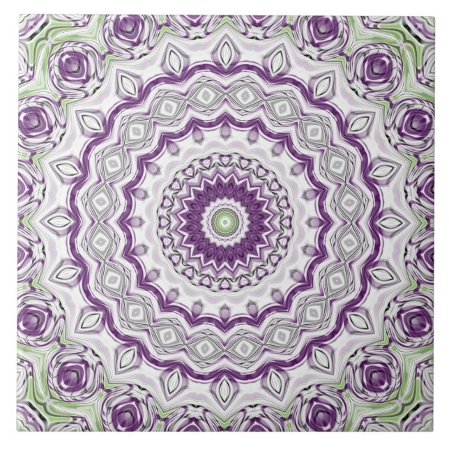 Lila och grön mandala-mönsterdesign kakelplatta (Framsidan)