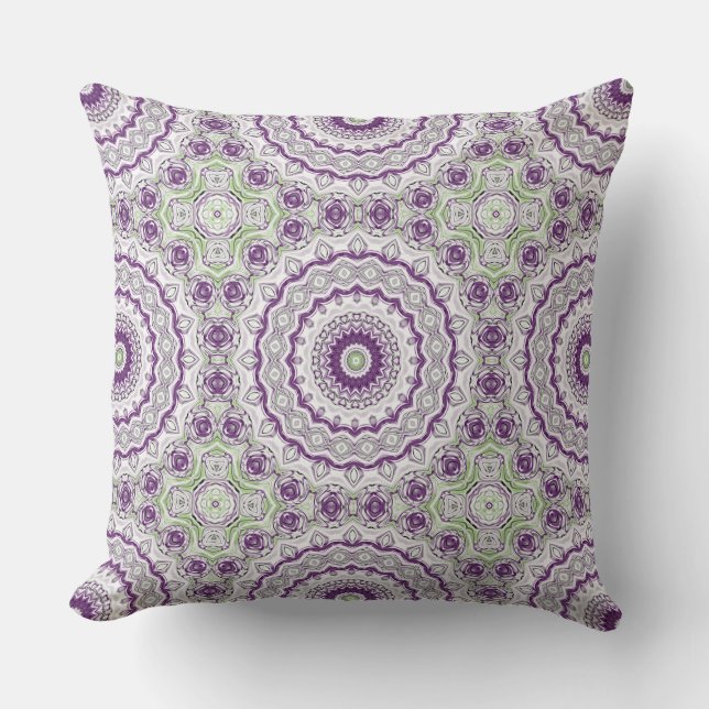 Lila och grön mandala mönsterdesign kudde (Framsida)