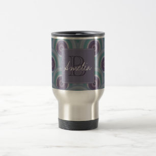 Lila och grön retro cirkelmönster monogram resemugg