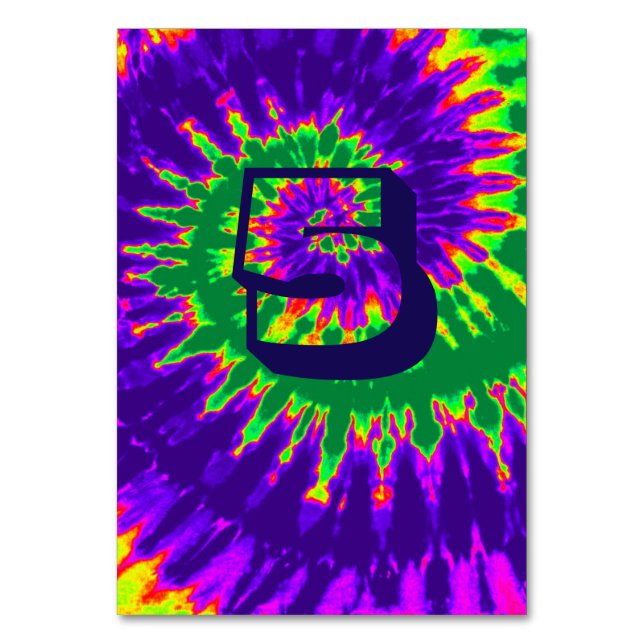 Lila och grön spiral Tie Dye bröllopsbord Fem Bordsnummer (Framsidan)