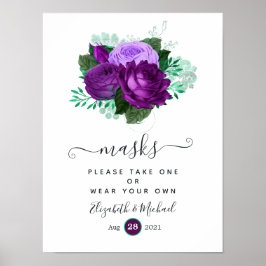 Lila och gröna blomsterbröllopsansiktsmasker poster