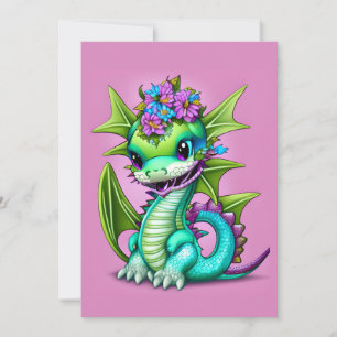 Lila och Grönt Baby Dragon Julkort