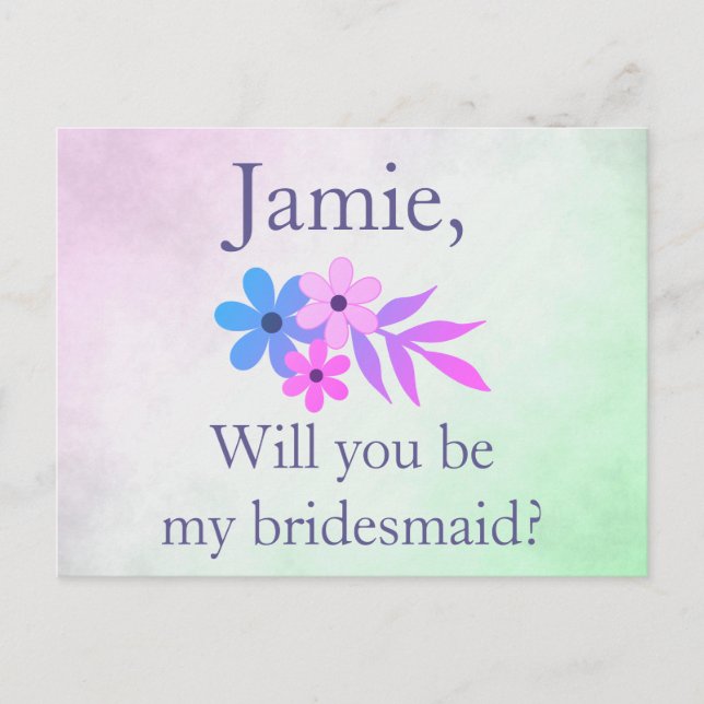 Lila och Grönt Blommigt Bridesmaid-inbjudan Inbjudan Vykort (Framsida)