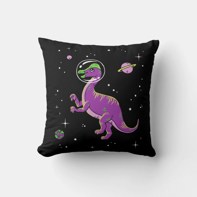 Lila och Grönt Corythosaurus Dinos in Space Kudde (Framsida)
