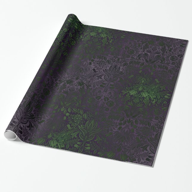 Lila och Grönt Damask Goth Wrapping Papper Presentpapper (Utrullad)